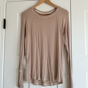Aerie Brown and White Striped Long Sleeve Tee